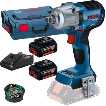 Bosch  GDS 18V-450 PC + GBA + GAL 18V-40 - Masina de insurubat cu impact patrat 1/2 inch 450 Nm M10-M20 valiza speciala accesorii + Set 2 acumulatori si incarcator Li-Ion 18 V 5 Ah