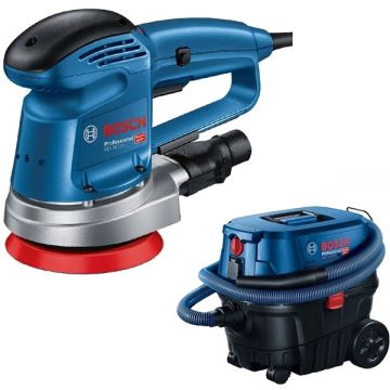 Bosch  GEX 34-125 + GAS 12-25 PL - Slefuitor cu excentric 340 W 125 mm + Aspirator umed-uscat 1250 W 200 mbar 25 l priza scule electrice