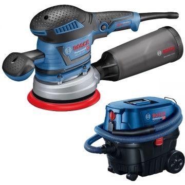 Bosch  GEX 40-150 + GAS 12-25 PL - Slefuitor cu excentric 400 W 150 mm + Aspirator umed-uscat 1250 W 200 mbar 25 l priza scule electrice