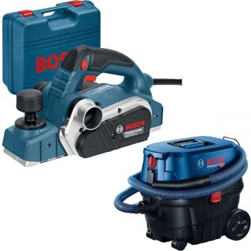 Bosch  GHO 26-82 D + GAS 12-25 PL - Rindea electrica 710 W 82 mm valiza plastic + Aspirator umed-uscat 1250 W 200 mbar 25 l priza scule electrice