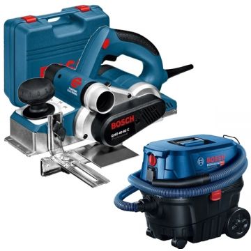 Bosch  GHO 40-82 C + GAS 12-25 PL - Rindea electrica 850 W 82 mm valiza plastic + Aspirator umed-uscat 1250 W 200 mbar 25 l priza scule electrice