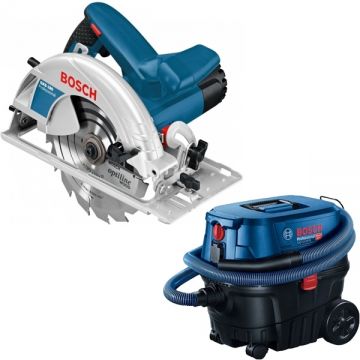 Bosch  GKS 190 + GAS 12-25 PL - Fierastrau circular 1400 W 190x30 mm + Aspirator umed-uscat 1250 W 200 mbar 25 l priza scule electrice