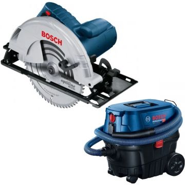 Bosch  GKS 235 Turbo + GAS 12-25 PL - Fierastrau circular 2050 W 235x25 mm + Aspirator umed-uscat 1250 W 200 mbar 25 l priza scule electrice
