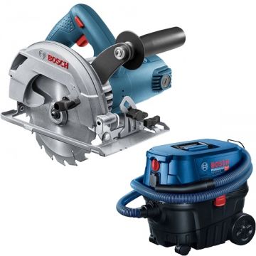 Bosch  GKS 600 + GAS 12-25 PL - Fierastrau circular 1200 W 165x20 mm + Aspirator umed-uscat 1250 W 200 mbar 25 l priza scule electrice
