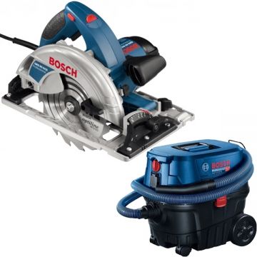 Bosch  GKS 65 GCE + GAS 12-25 PL - Fierastrau circular 1800 W 190x30 mm + Aspirator umed-uscat 1250 W 200 mbar 25 l priza scule electrice