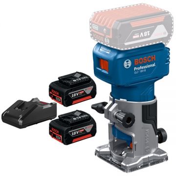 Bosch  GLF 18V-8 + GBA + GAL 18V-40 - Masina de frezat 6 6.35 8 mm + Set 2 acumulatori si incarcator Li-Ion 18 V 5 Ah