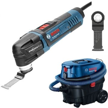 Bosch  GOP 30-28 + GAS 12-25 PL - Multicutter 300 W + Aspirator umed-uscat 1250 W 200 mbar 25 l priza scule electrice