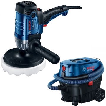 Bosch  GPO 950 + GAS 12-25 PL - Masina de lustruit 950 W 180 mm + Aspirator umed-uscat 1250 W 200 mbar 25 l priza scule electrice