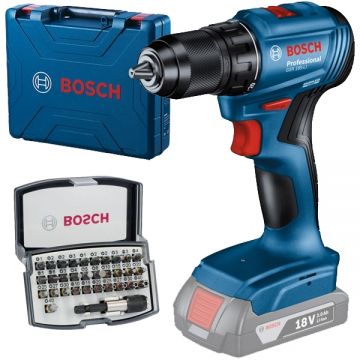 Bosch  GSR 185-LI + 2607017319 - Masina de gaurit si insurubat 50 Nm valiza plastic + Set capete de insurubare mixte 32 bucati