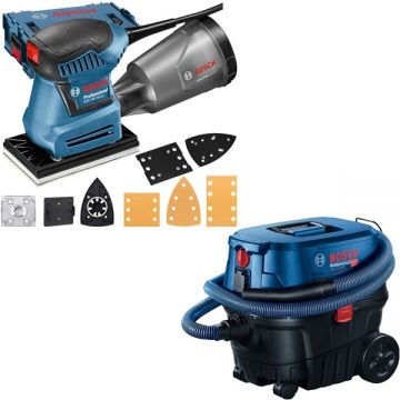 Bosch  GSS 160 Multi + GAS 12-25 PL - Slefuitor delta 180 W 150 mm valiza speciala accesorii + Aspirator umed-uscat 1250 W 200 mbar 25 l priza scule electrice