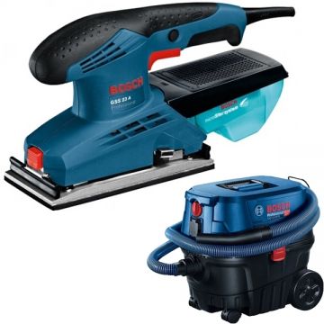 Bosch  GSS 23A + GAS 12-25 PL - Slefuitor cu vibratii 190 W 182x92 mm + Aspirator umed-uscat 1250 W 200 mbar 25 l priza scule electrice