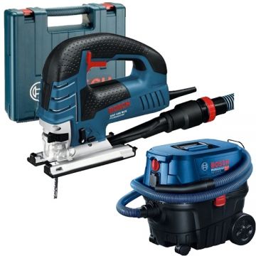 Bosch  GST 150 BCE + GAS 12-25 PL - Fierastrau pendular 780 W valiza plastic + Aspirator umed-uscat 1250 W 200 mbar 25 l priza scule electrice