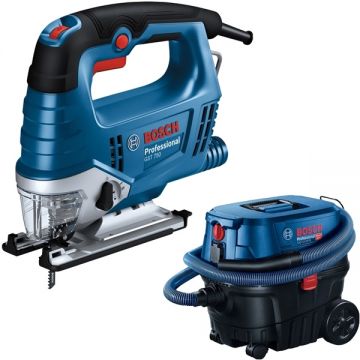Bosch  GST 750 + GAS 12-25 PL - Fierastrau pendular 520 W + Aspirator umed-uscat 1250 W 200 mbar 25 l priza scule electrice