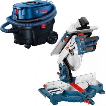 Bosch  GTM 12 JL + GAS 12-25 PL - Fierastrau circular stationar 1800 W 305x30 mm + Aspirator umed-uscat 1250 W 200 mbar 25 l priza scule electrice