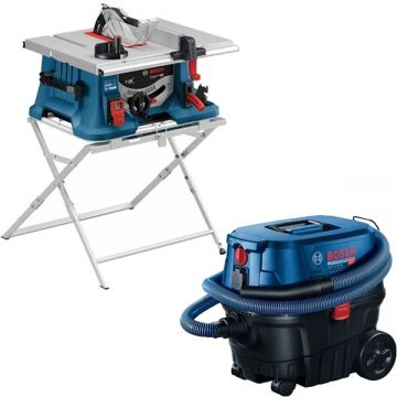Bosch  GTS 635-216 + GTA 560 + GAS 12-25 PL - Fierastrau circular de masa 1600 W 216x30 mm picioare sustinere cadru + Aspirator umed-uscat 1250 W 200 mbar 25 l priza scule electrice
