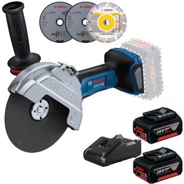 Bosch  GWS 18V-180 P + GBA + GAL 18V-40 - Polizor unghiular 180 mm accesorii + Set 2 acumulatori si incarcator Li-Ion 18 V 5 Ah