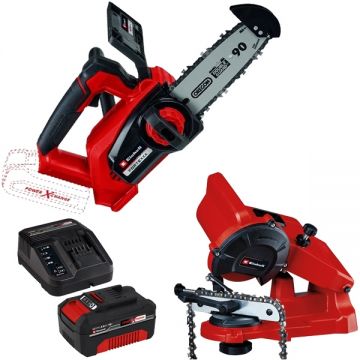 Einhell  FORTEXXA 18/20 TH PXC + Starter Kit + GC-CS 85 E - Drujba 20 cm 7 m/s + Set 1 acumulator si incarcator Li-Ion 18 V 4 Ah + Masina de ascutit lanturi 85 W 108x23x3.2 mm