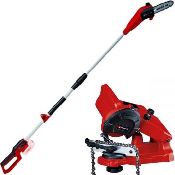 Einhell  GC-LC 18/20 Li T PXC + GC-CS 85 E - Drujba fara acumulatori si incarcator Li-Ion 18 V - Ah 20 cm 5.5 m/s + Masina de ascutit lanturi 85 W 108x23x3.2 mm