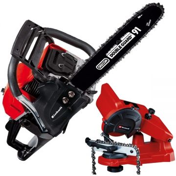 Einhell  GC-PC 2040 I + GC-CS 85 E - Drujba cu motor pe benzina 2.7 CP 40 cm 50.4 cm3 + Masina de ascutit lanturi 85 W 108x23x3.2 mm
