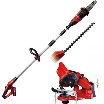 Einhell  GE-HC 18 Li T Kit PXC + GE-CS 18 Li PXC - Drujba cu 1 acumulator Li-Ion 18 V 3 Ah 20 cm 3.76 m/s + Masina de ascutit lanturi