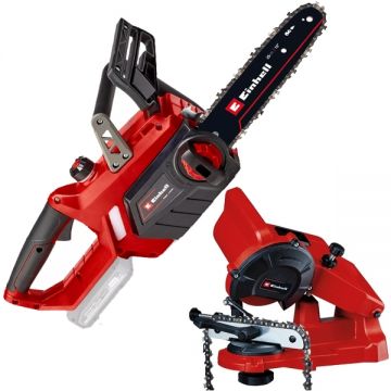 Einhell  GE-LC 18/25 Li PXC + GC-CS 85 E - Drujba fara acumulatori si incarcator Li-Ion 18 V - Ah 25 cm 4.3 m/s + Masina de ascutit lanturi 85 W 108x23x3.2 mm