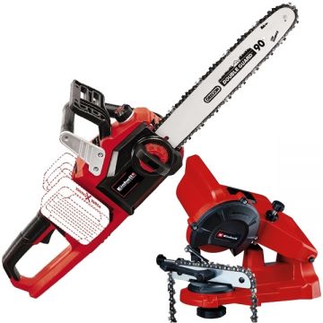 Einhell  GE-LC 36/35 Li PXC + GC-CS 85 E - Drujba fara acumulatori si incarcator Li-Ion 18 V - Ah 35 cm 15 m/s + Masina de ascutit lanturi 85 W 108x23x3.2 mm