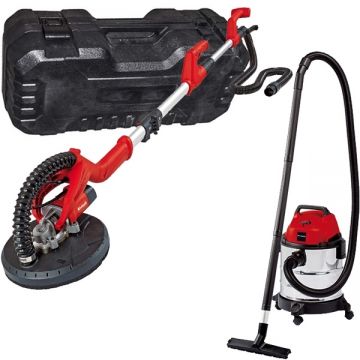 Einhell  TC-DW 225 + TH-VC 1820 S - Slefuitor pentru pereti 600 W 225 mm valiza plastic + Aspirator umed-uscat 1250 W 180 mbar 20 l
