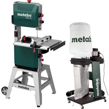 Metabo  BAS 318 PRECISION WNB + SPA 1200 - Fierastrau cu banda 900 W 2240 mm picioare sustinere + Aspirator pentru rumegus 550 W 65 l 250 l/sec 100 mm