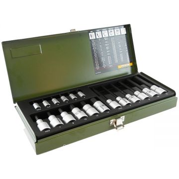 Proxxon  23100 - Set capete chei tubulare 2-14  mm patrat 1/4 si 1/2 inch 18 bucati