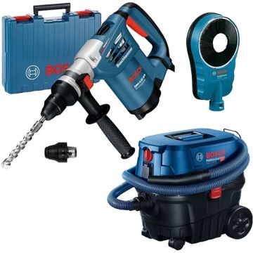Bosch  GBH 4-32 DFR + GDE 162 + GAS 12-25 PL - Rotopercutor SDS-Plus 900 W 4.2 J mandrina interschimbabila valiza plastic + Adaptor aspirare scule electrice 162 mm + Aspirator umed-uscat 1250 W 200 mbar 25 l priza scule electrice