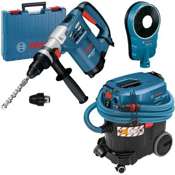 Bosch  GBH 4-32 DFR + GDE 162 + GAS 35 M AFC - Rotopercutor SDS-Plus 900 W 4.2 J mandrina interschimbabila valiza plastic + Adaptor aspirare scule electrice 162 mm + Aspirator umed-uscat 1200 W 254 mbar 35 l priza scule electrice
