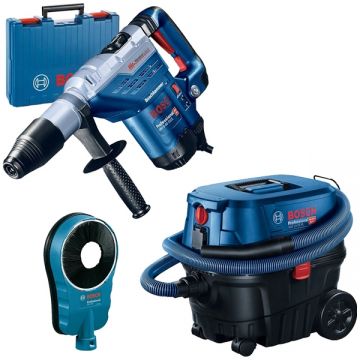 Bosch  GBH 5-40 DCE + GDE 162 + GAS 12-25 PL - Rotopercutor SDS-Max 1150 W 8.8 J valiza plastic + Adaptor aspirare scule electrice 162 mm + Aspirator umed-uscat 1250 W 200 mbar 25 l priza scule electrice