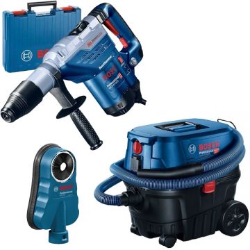 Bosch  GBH 5-40 DCE + GDE 68 + GAS 12-25 PL - Rotopercutor SDS-Max 1150 W 8.8 J valiza plastic + Adaptor aspirare scule electrice 68 mm + Aspirator umed-uscat 1250 W 200 mbar 25 l priza scule electrice
