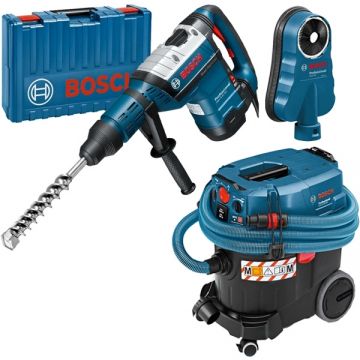 Bosch  GBH 8-45 DV + GDE 68 + GAS 35 M AFC - Rotopercutor SDS-Max 1500 W 12.5 J valiza plastic + Adaptor aspirare scule electrice 68 mm + Aspirator umed-uscat 1200 W 254 mbar 35 l priza scule electrice