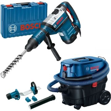 Bosch  GBH 8-45 DV + GDE MAX + GAS 12-25 PL - Rotopercutor SDS-Max 1500 W 12.5 J valiza plastic + Adaptor aspirare scule electrice + Aspirator umed-uscat 1250 W 200 mbar 25 l priza scule electrice