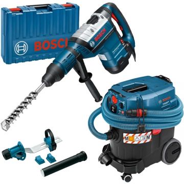 Bosch  GBH 8-45 DV + GDE MAX + GAS 35 M AFC - Rotopercutor SDS-Max 1500 W 12.5 J valiza plastic + Adaptor aspirare scule electrice + Aspirator umed-uscat 1200 W 254 mbar 35 l priza scule electrice