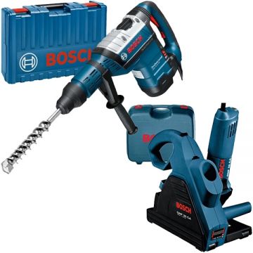 Bosch  GBH 8-45 DV + GNF 35 CA - Rotopercutor SDS-Max 1500 W 12.5 J valiza plastic + Freza pentru caneluri beton 1400 W 150 mm valiza plastic