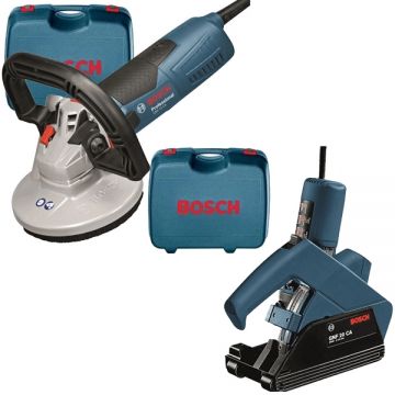 Bosch  GBR 15 CA + GNF 20 CA - Slefuitor pentru beton 1500 W 125 mm valiza plastic + Freza pentru caneluri beton 900 W 115 mm valiza plastic