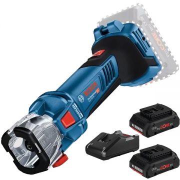 Bosch  GCU 18V-30 + ProCORE + GAL 18V-40 - Masina de frezat gips-carton 3.17 3.96 6.35 mm + Set 2 acumulatori si incarcator Li-Ion 18 V 4 Ah