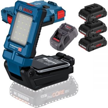 Bosch  GLI 18V-800 + 0615990L1R - Lampa + Set 3 acumulatori si incarcator Li-Ion 18 V 4 Ah valiza speciala