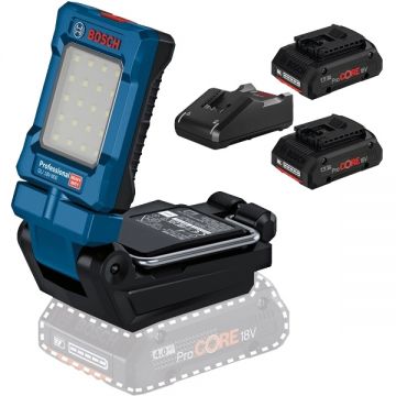 Bosch  GLI 18V-800 + ProCORE + GAL 18V-40 - Lampa + Set 2 acumulatori si incarcator Li-Ion 18 V 4 Ah