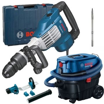 Bosch  GSH 11 VC + GDE MAX + GAS 12-25 PL - Demolator SDS-Max 1700 W 23 J valiza plastic accesorii + Adaptor aspirare scule electrice + Aspirator umed-uscat 1250 W 200 mbar 25 l priza scule electrice