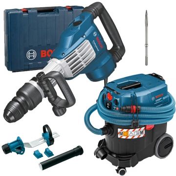 Bosch  GSH 11 VC + GDE MAX + GAS 35 M AFC - Demolator SDS-Max 1700 W 23 J valiza plastic accesorii + Adaptor aspirare scule electrice + Aspirator umed-uscat 1200 W 254 mbar 35 l priza scule electrice