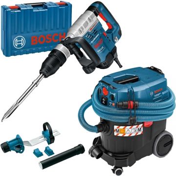 Bosch  GSH 5 CE + GAS 35 M AFC + GDE MAX - Demolator SDS-Max 1150 W 8.3 J valiza plastic accesorii + Aspirator umed-uscat 1200 W 254 mbar 35 l priza scule electrice + Adaptor aspirare