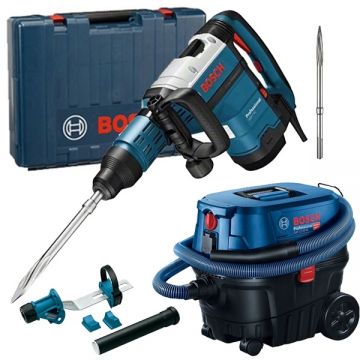 Bosch  GSH 7 VC + GDE MAX + GAS 12-25 PL - Demolator SDS-Max 1500 W 13 J valiza plastic accesorii + Adaptor aspirare scule electrice + Aspirator umed-uscat 1250 W 200 mbar 25 l priza scule electrice