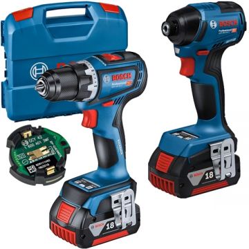 Bosch  GSR 18V-90 C + GDR 18V-220 C + GCY 42 - Masina de gaurit si insurubat 64 Nm + Masina de insurubat cu impact 220 Nm M6-M16 + Set 2 acumulatori si incarcator Li-Ion 18 V 4 Ah + Modul Bluetooth + Valiza plastic