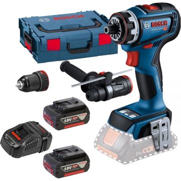 Bosch  GSR 18V-90 FC + 1600A00B8J - Masina de gaurit si insurubat 64 Nm valiza speciala accesorii + Set 2 acumulatori si incarcator Li-Ion 18 V 5 Ah