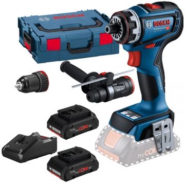 Bosch  GSR 18V-90 FC + ProCORE + GAL 18V-40 - Masina de gaurit si insurubat 64 Nm valiza speciala accesorii + Set 2 acumulatori si incarcator Li-Ion 18 V 4 Ah