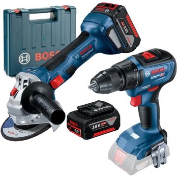 Bosch  GWS 180-LI + GSR 18V-50 - Polizor unghiular cu 2 acumulatori Li-Ion 18 V 4 Ah 125 mm valiza plastic + Masina de gaurit si insurubat 50 Nm