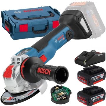 Bosch  GWX 18V-10 SC X-LOCK + 1600A019S0 - Polizor unghiular 125 mm valiza speciala accesorii + Set 2 acumulatori si incarcator Li-Ion 18 V 4 Ah